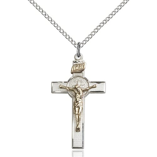 Two-Tone GF/SS St. Benedict Crucifix Pendant