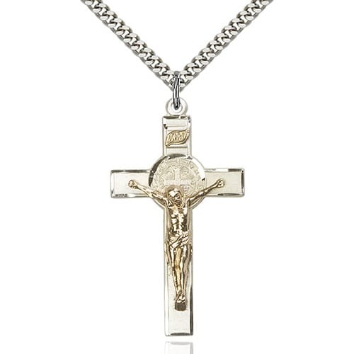 Two-Tone GF/SS St. Benedict Crucifix Pendant