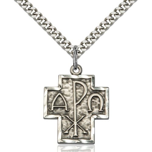 Sterling Silver Alpha Omega Cross Necklace