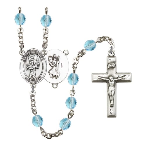 St. Christopher/Baseball Aqua Blue March Rosary 6mm