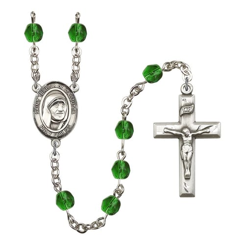 Blessed Teresa Of Calcutta Green May Rosary 6mm