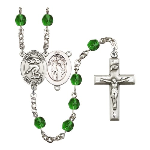 St. Sebastian/Swimming Green May Rosary 6mm