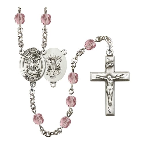 St. Michael / Navy Light Purple June Rosary 6mm