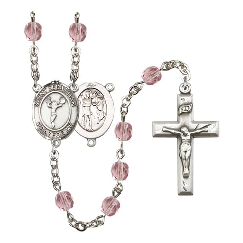 St. Sebastian/Cheerleading Light Purple June Rosary 6mm