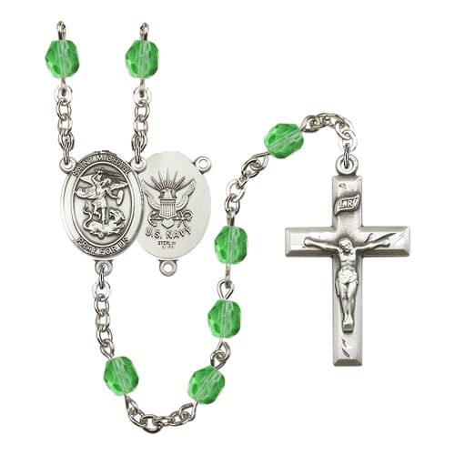St. Michael / Navy Green August Rosary 6mm
