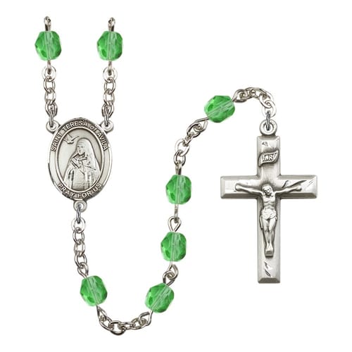 St. Teresa Of Avila Green August Rosary 6mm