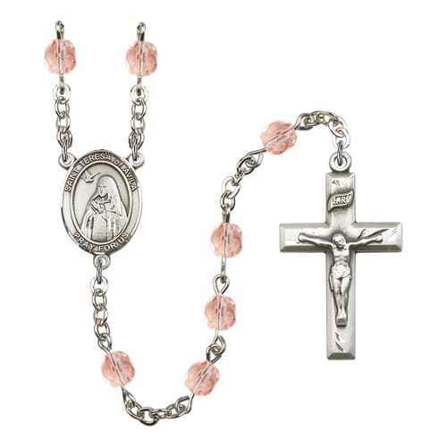 St. Teresa Of Avila Pink October Rosary 6mm