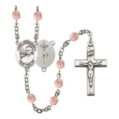 St. John Paul II Pink October Rosary 6mm