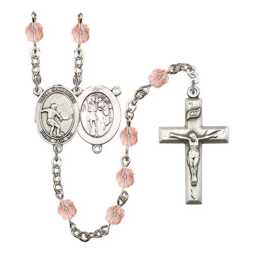 St. Sebastian / Soccer Pink October Rosary 6mm