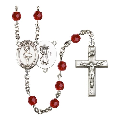 St. Christopher/Dance Red July Rosary 6mm