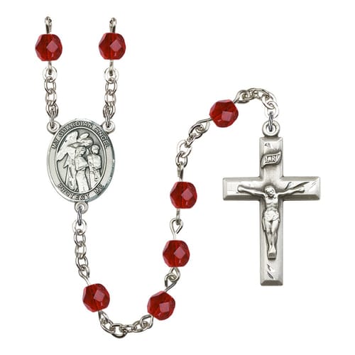 Guardian Angel w/Children Red July Rosary 6mm