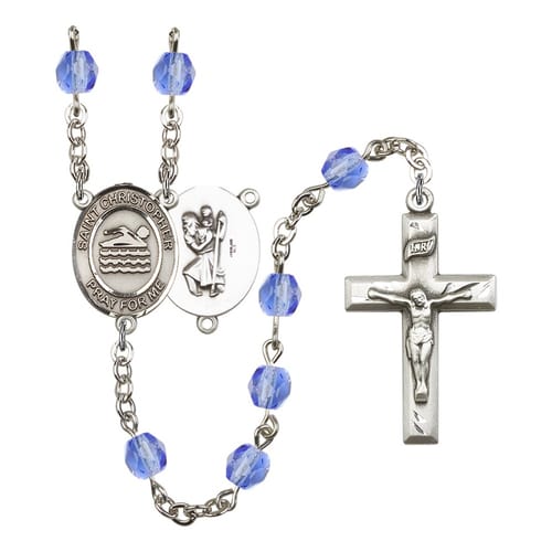St. Christopher/Swimming Blue September Rosary 6mm