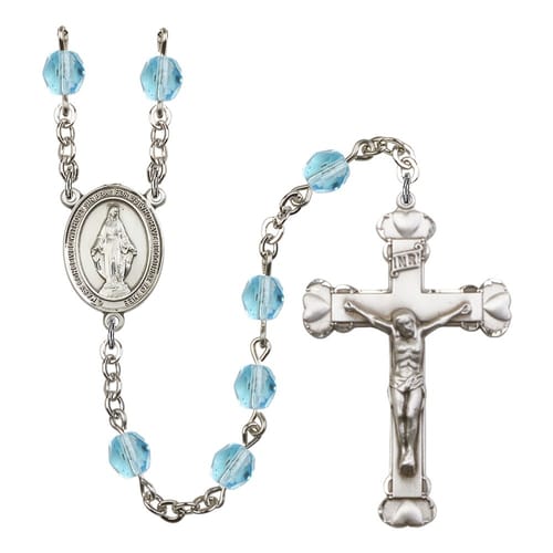 Miraculous Aqua Blue March Rosary 6mm