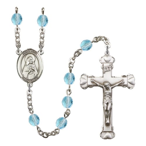 St. Rita Of Cascia Aqua Blue March Rosary 6mm
