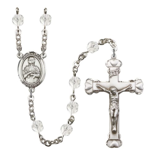 St. Kateri Tekakwitha Crystal April Rosary 6mm
