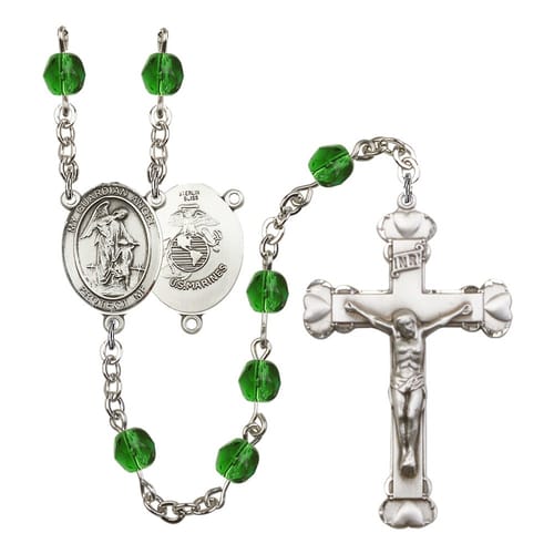 Guardian Angel / Marine Corp Green May Rosary 6mm
