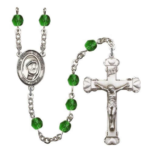 Blessed Teresa Of Calcutta Green May Rosary 6mm