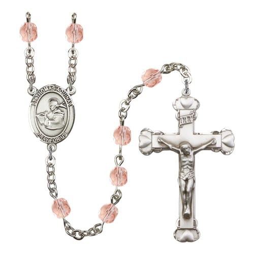 St. Thomas Aquinas Pink October Rosary 6mm