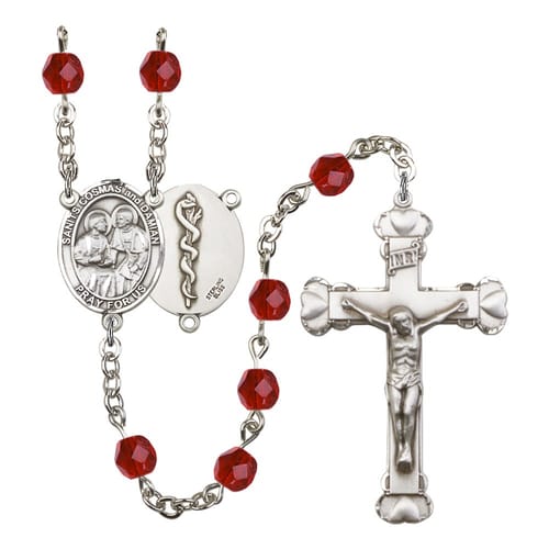Sts. Cosmas &amp; Damian / Doctors Red July Rosary 6mm
