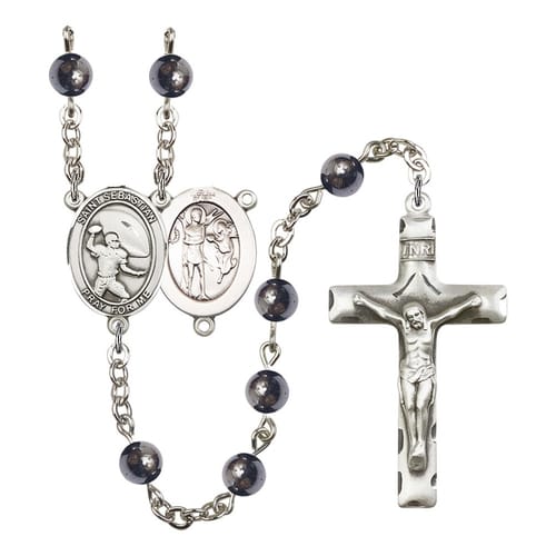 St. Sebastian / Football 6mm Hematite Rosary