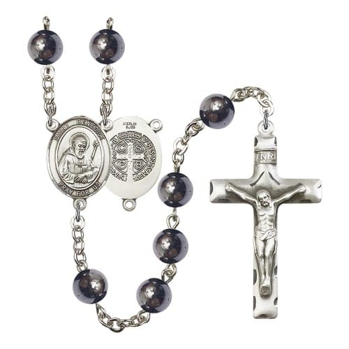 St. Benedict 8mm Hematite Rosary