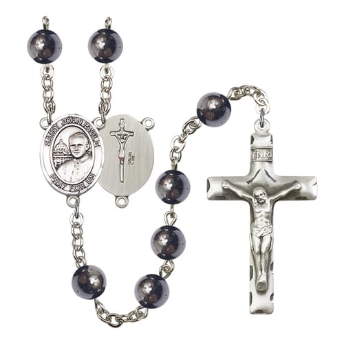 St. John Paul II 8mm Hematite Rosary