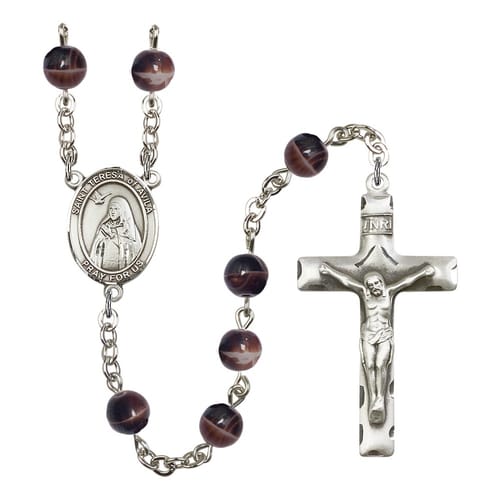 St. Teresa Of Avila 7mm Brown Rosary