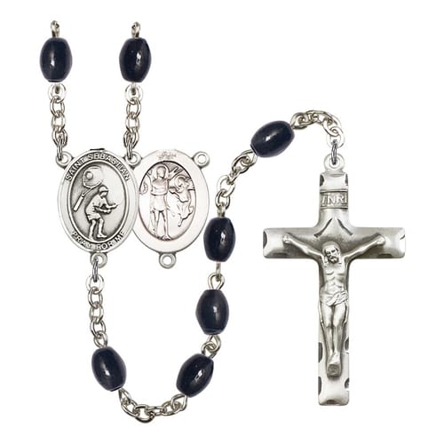 St. Sebastian / Tennis 8X6mm Black Onyx Rosary