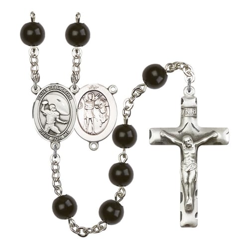 St. Sebastian / Football 7mm Black Onyx Rosary