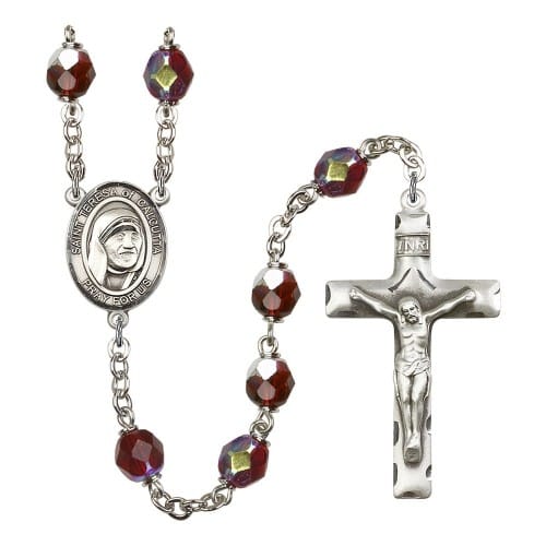 Blessed Teresa Of Calcutta Red January Lock Link Auraro Borealis Rosary 7mm