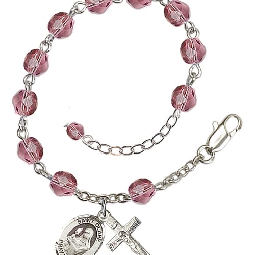 St. Clare Of Assisi Purple February Rosary Bracelet 6mm