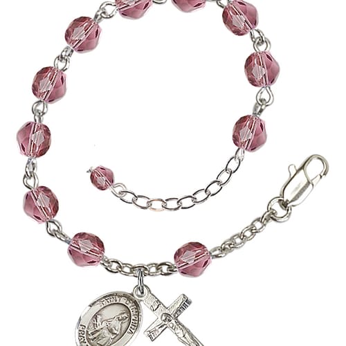 St. Dymphna Purple February Rosary Bracelet 6mm