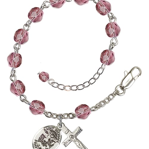 St. Michael The Archangel Purple February Rosary Bracelet 6mm