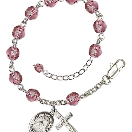 St. Teresa Of Avila Purple February Rosary Bracelet 6mm