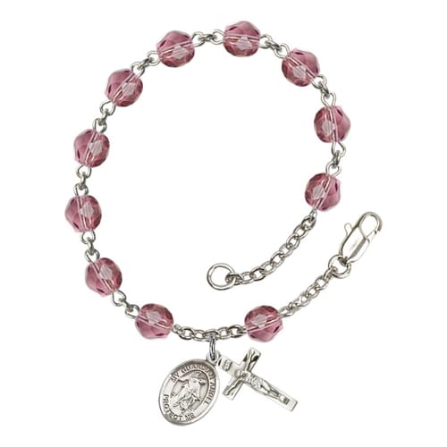 Guardian Angel w/Child Purple February Rosary Bracelet 6mm