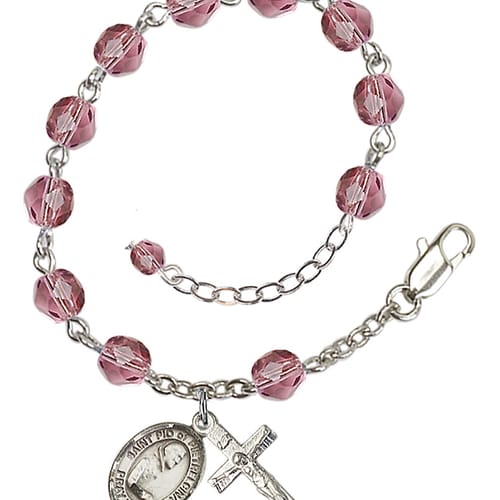 St. Pio Of Pietrelcina Purple February Rosary Bracelet 6mm