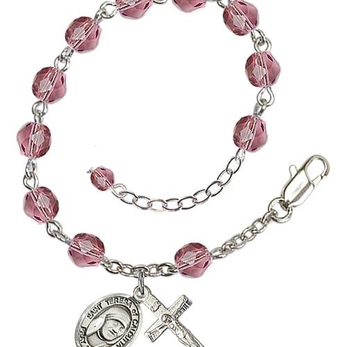 Blessed Teresa Of Calcutta Purple February Rosary Bracelet 6mm