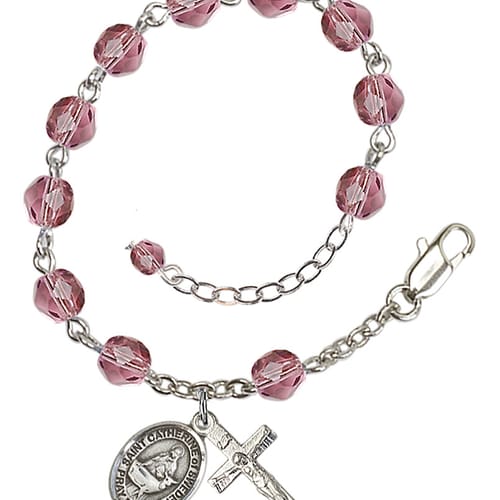 St. Catherine Of Sweden Purple February Rosary Bracelet 6mm