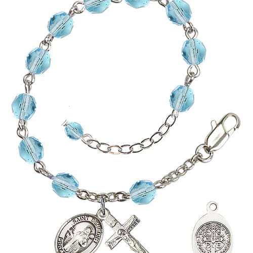 St. Benedict Aqua Blue March Rosary Bracelet 6mm