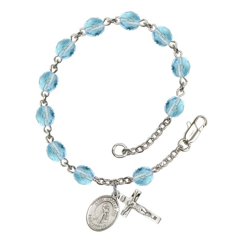 St. Joan Of Arc Aqua Blue March Rosary Bracelet 6mm