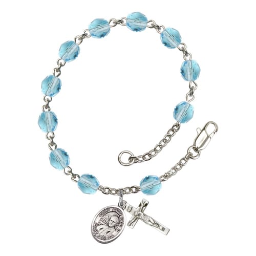 St. John Paul II Aqua Blue March Rosary Bracelet 6mm