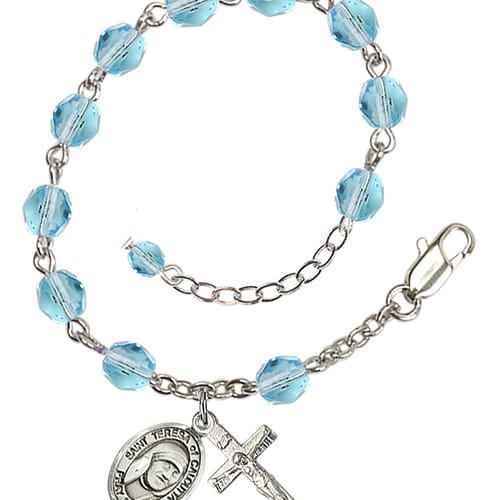 Blessed Teresa Of Calcutta Aqua Blue March Rosary Bracelet 6mm