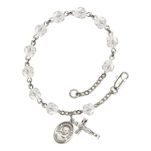 St. Maximilian Kolbe Crystal April Rosary Bracelet 6mm