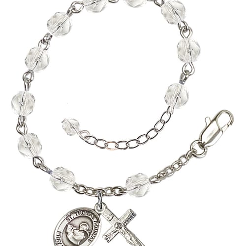 St. Thomas Aquinas Crystal April Rosary Bracelet 6mm