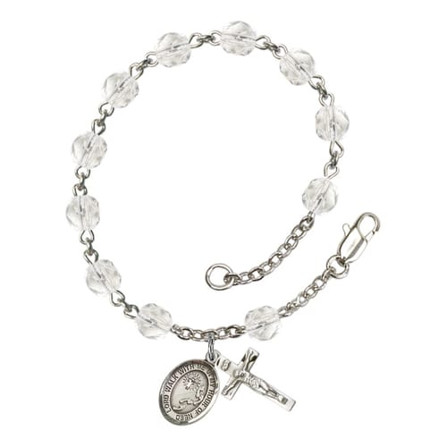 Footprints / Cross Crystal April Rosary Bracelet 6mm