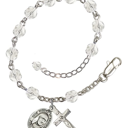 Blessed Teresa Of Calcutta Crystal April Rosary Bracelet 6mm