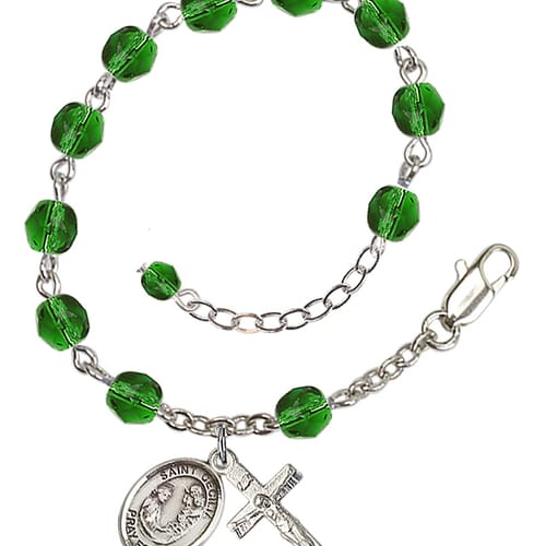 St. Cecilia Green May Rosary Bracelet 6mm