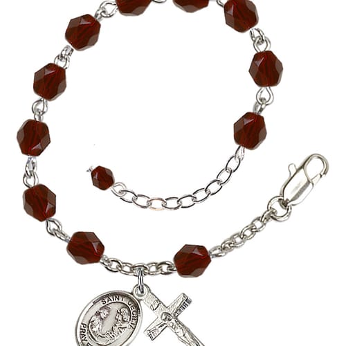 St. Cecilia Red January Rosary Bracelet 6mm