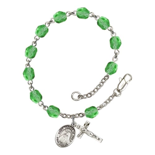 St. Teresa Of Avila Green August Rosary Bracelet 6mm