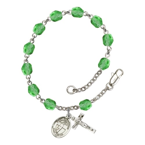 St. Sebastian / Volleyball Green August Rosary Bracelet 6mm